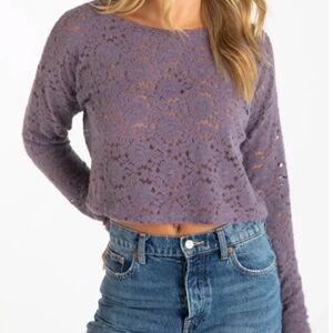 NATURAL LIFE Lavender Lace Cropped Blouse